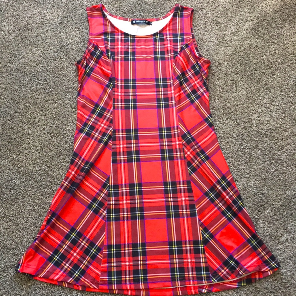 Red plaid dress.